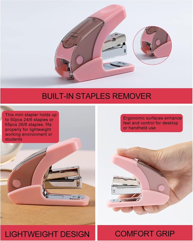 PAPERPAL Effortless Mini Stapler Set, 20 Sheet Capacity, Integrated Remover & Staple Storage, Holds 1/4" Staples, Includes 1000 Staples, Lightweight, Office, School & Daily Use, Pink - Image 5